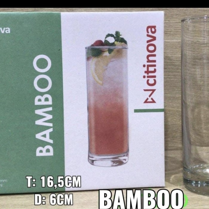 1 Dus isi 6 pc Gelas Kaca Tinggi CITINOVA BAMBOO Panjang Jus