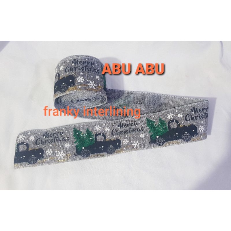 PITA NATAL MERRY CHRISMAS BAHAN KAIN GONI LIST KAWAT LEBAR 6,3CM ISI 3 METER