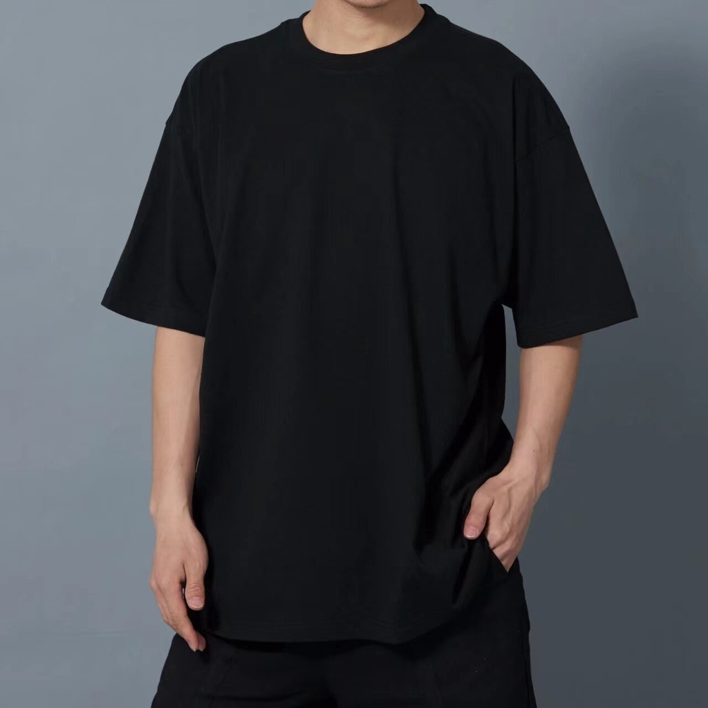Baju Kaos Oversize Polos Pria Wanita Tangan Pendek Warna Hitam Black Reaktif Bahan Cotton Combed 24s Size M-XL Kasual
