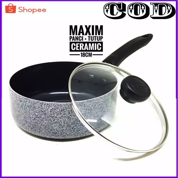 MAXIM CERAMIC WOK 30 CM TUTUP KACA ORI + 18CM SAUCEPAN + TUTUP KACA ORI BERGARANSI RESMI