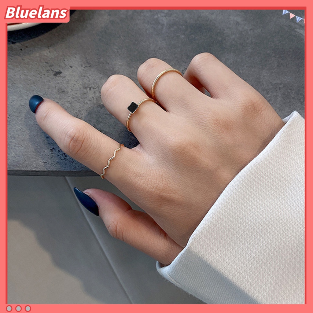 5pcs / 3 Pcs Cincin Jari Model Glossy Tahan Lama Stackable Untuk Wanita