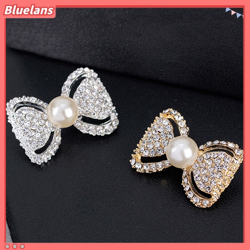 Bluelans Lady Fashion Bowknot Shiny Rhinestone Imitation Pearl Scarf Dress Brooch Pin