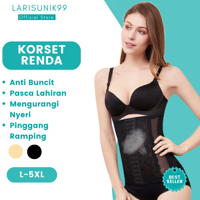 Korset Badan Pembentuk Tubuh Stagen Perut Pakaian Dalam Model Renda 3 Rows Pengait