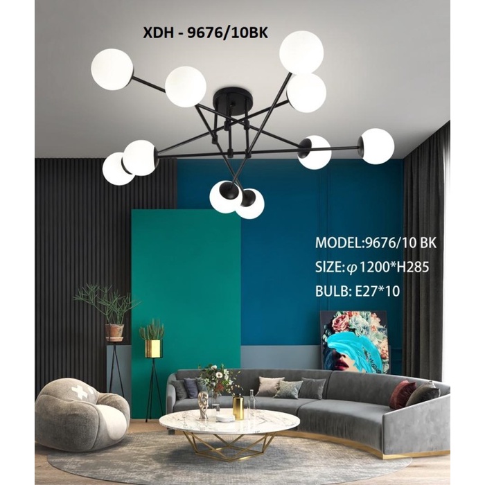 LAMPU GANTUNG MODERN MINIMALIS XDH 9676/10 KACA