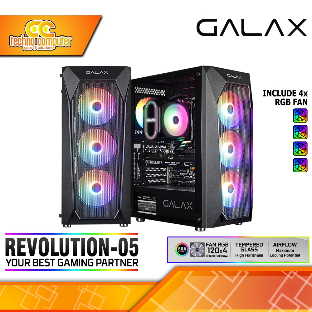 CASING GALAX REVOLUTION 05 Black - Mid Tower ATX Case Tempered Glass (Free 4x RGB Fan)