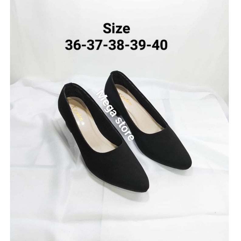 Sandal Sepatu Wanita Heels Pantopel Kantor Hitam Hak 5 Cm  MN 01
