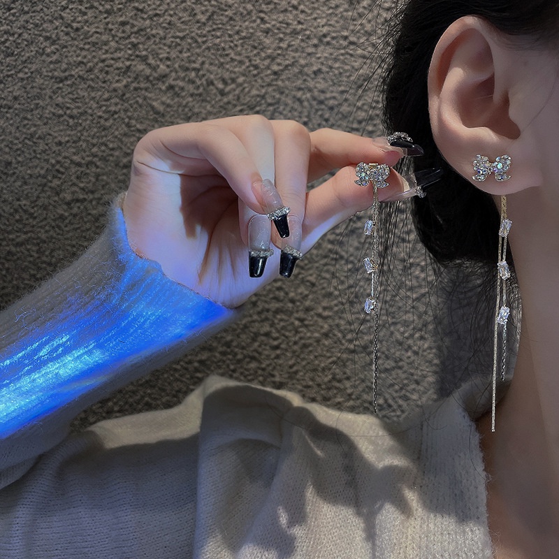 Anting Gantung Panjang Model Pita Dengan Rumbai Bahan silver 925 Untuk Wanita