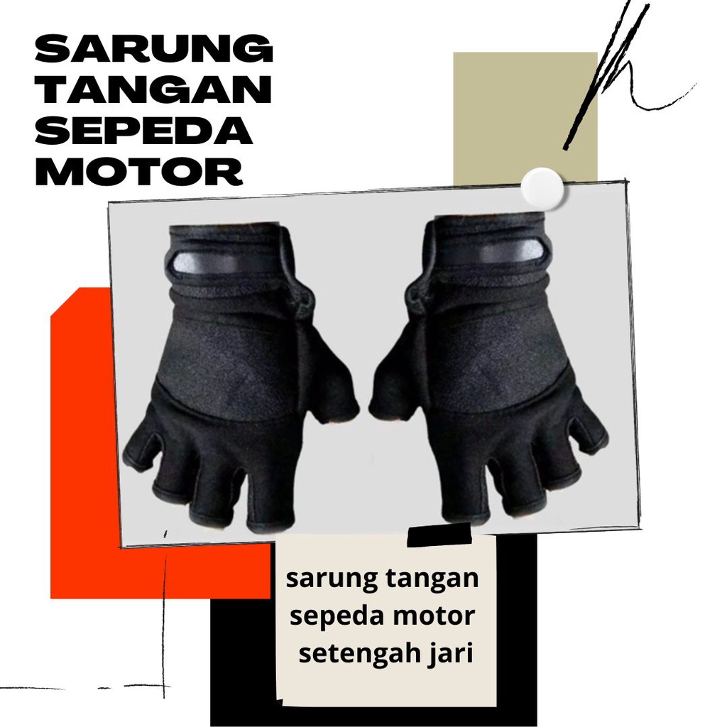 SARUNG TANGAN SEPEDA MOTOR SETENGAH JARI WARNA HITAM