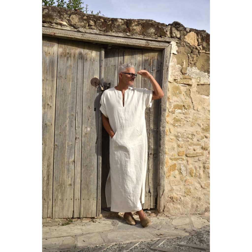 jubah pria modern / jubah lengan pendek lelaki / gamis pria / jubah mewah / kerah v  / model haramai