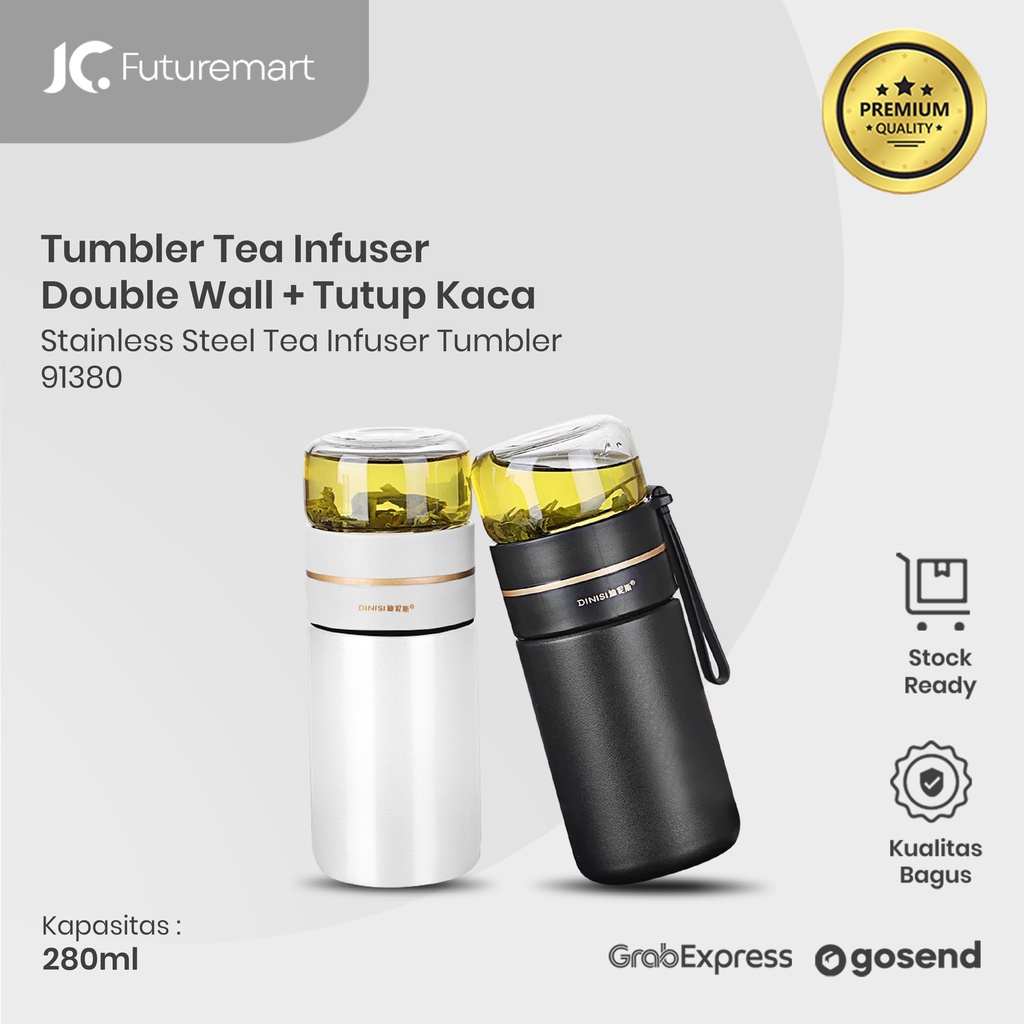 TUMBLER TEH DOUBLE WALL STAINLESS TUTUP KACA 280ML TEA INFUSER JDB475