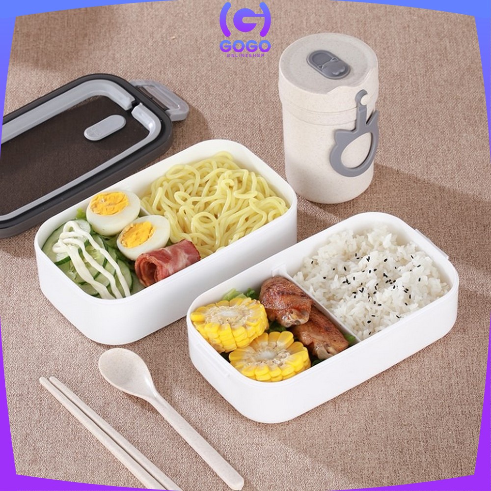 GOGO-C376 Lunch Box Double Layer Kotak Makan 2 Tingkat Kotak Bekal / Bento Box 4 Sekat / Rantang Susun 2 / Tempat Makanan Susun