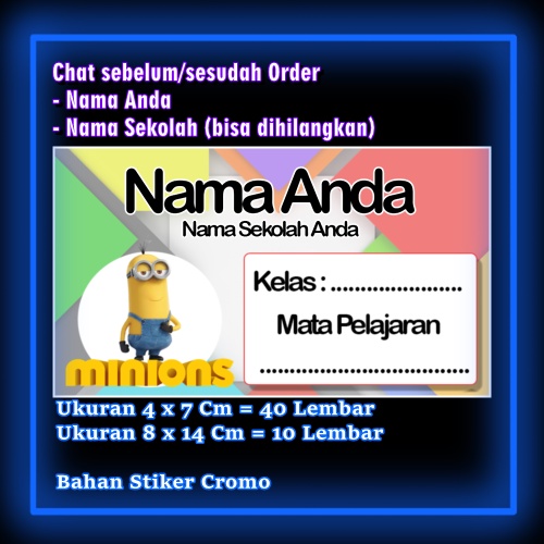 

Stiker Label Buku Minion Minions kuning kartun lucu Karakter Lucu Custom Lebel Nama cromo murah 20 Varian berbeda Sticker Pelajaran Mapel buku anak sekolah Vol 2