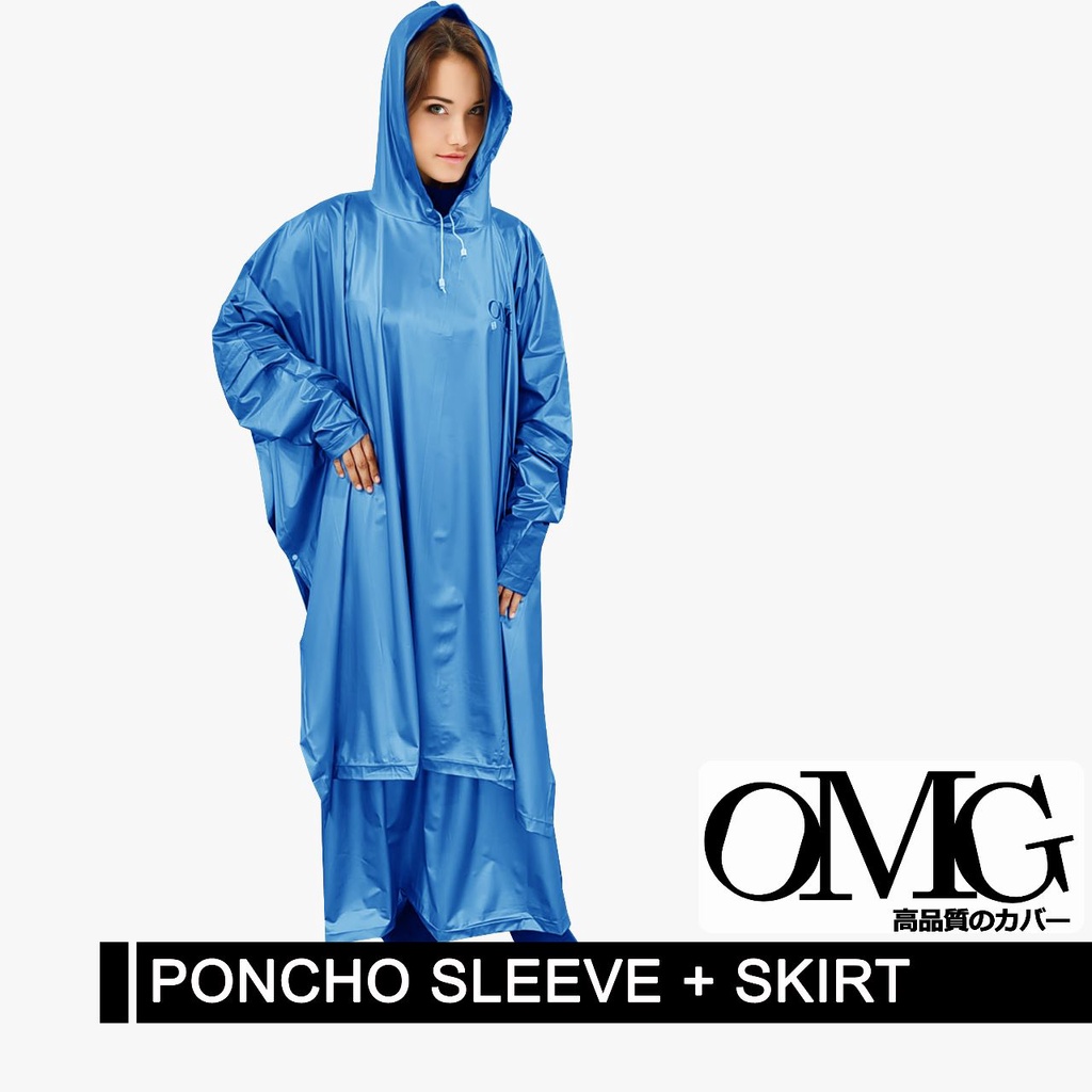 Jas Hujan Poncho Jubah Lengan Sleeves dan Rok Skirt (Paket) OMG Japan Tahan Air