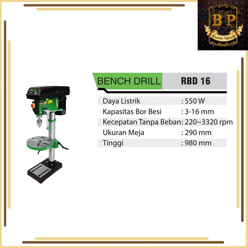 RYU RBD16 Mesin Bor Duduk 16 mm Listrik Electric Drill Press