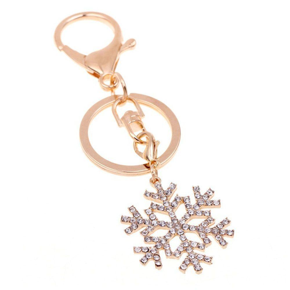 Lanfy Gantungan Kunci Snowflake Removable Fashion Untuk Wanita Wanita Kristal Liontin Warna Emas