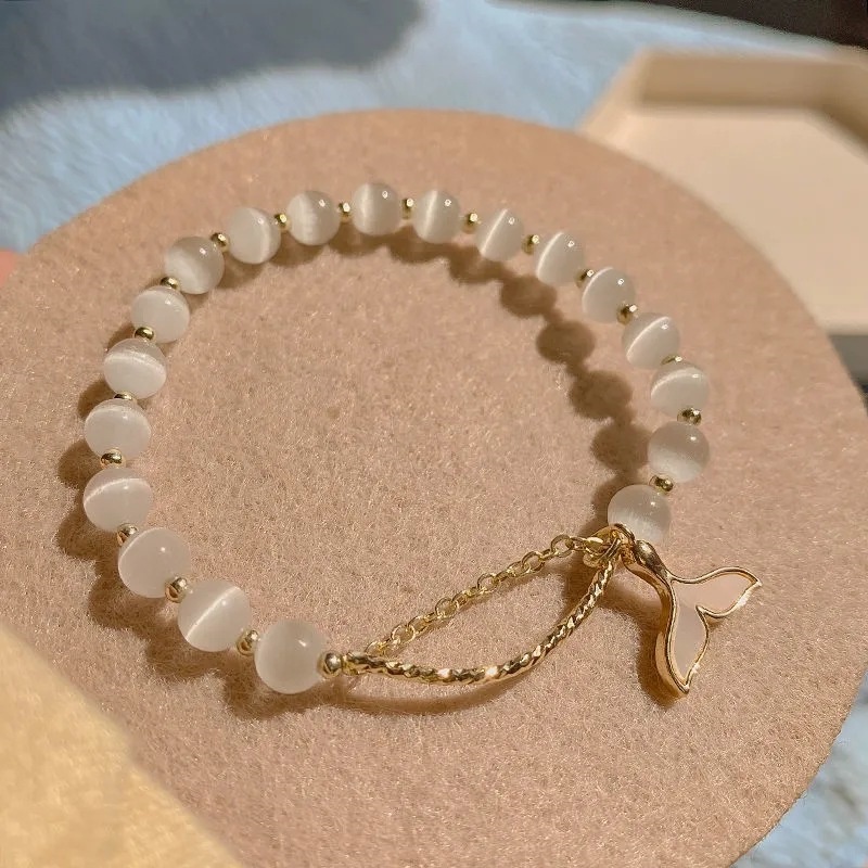 Ins Gelang Tangan Manik-Manik Batu Opal Natural Hetian Aksen Ekor Ikan Untuk Wanita ACKER