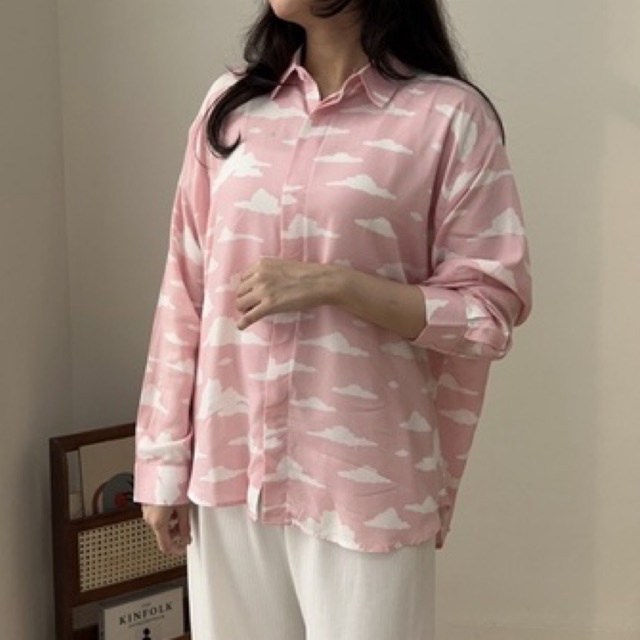 (MID YEAR SALE) Pattern Oversized Shirt - Abstract Pinky Cloud (READY STOCK)