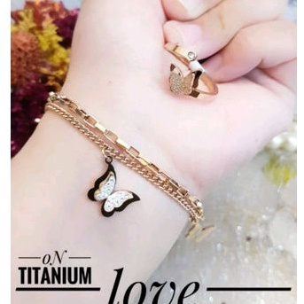 Titanium Set Perhiasan Wanita Kupu Rosegold 1510c