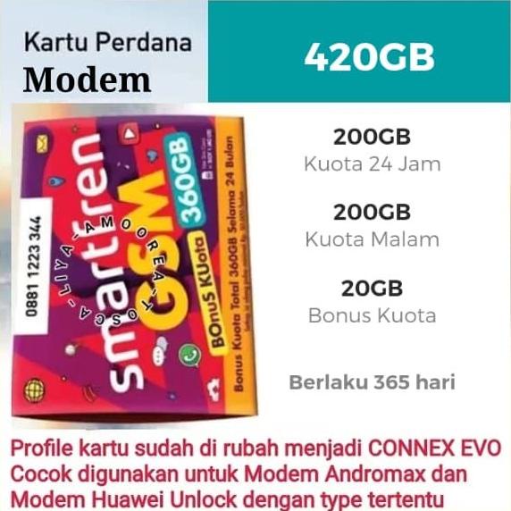 Kartu Smartfren 4G Perdana Khusus Modem Huawei Andromax - Kuota 420Gb