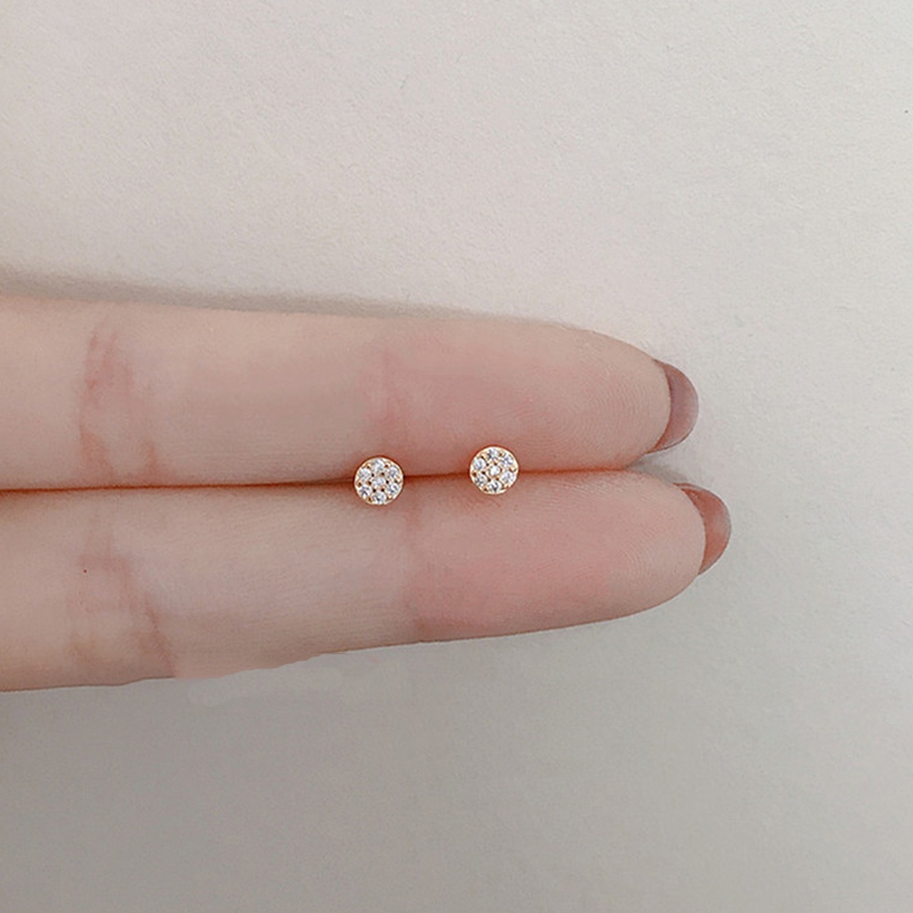 Anting Tusuk Bentuk Bulat Kecil Warna Emas Aksen Kristal Untuk Wanita
