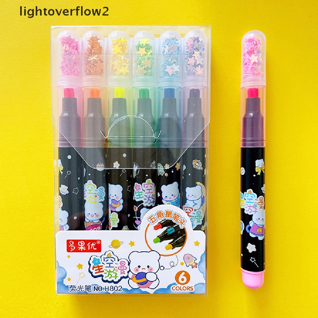 (lightoverflow2) 6 Warna / set Pulpen / Bolpoin Motif Bintang Kawaii Untuk Stationery / Sekolah / Hadiah