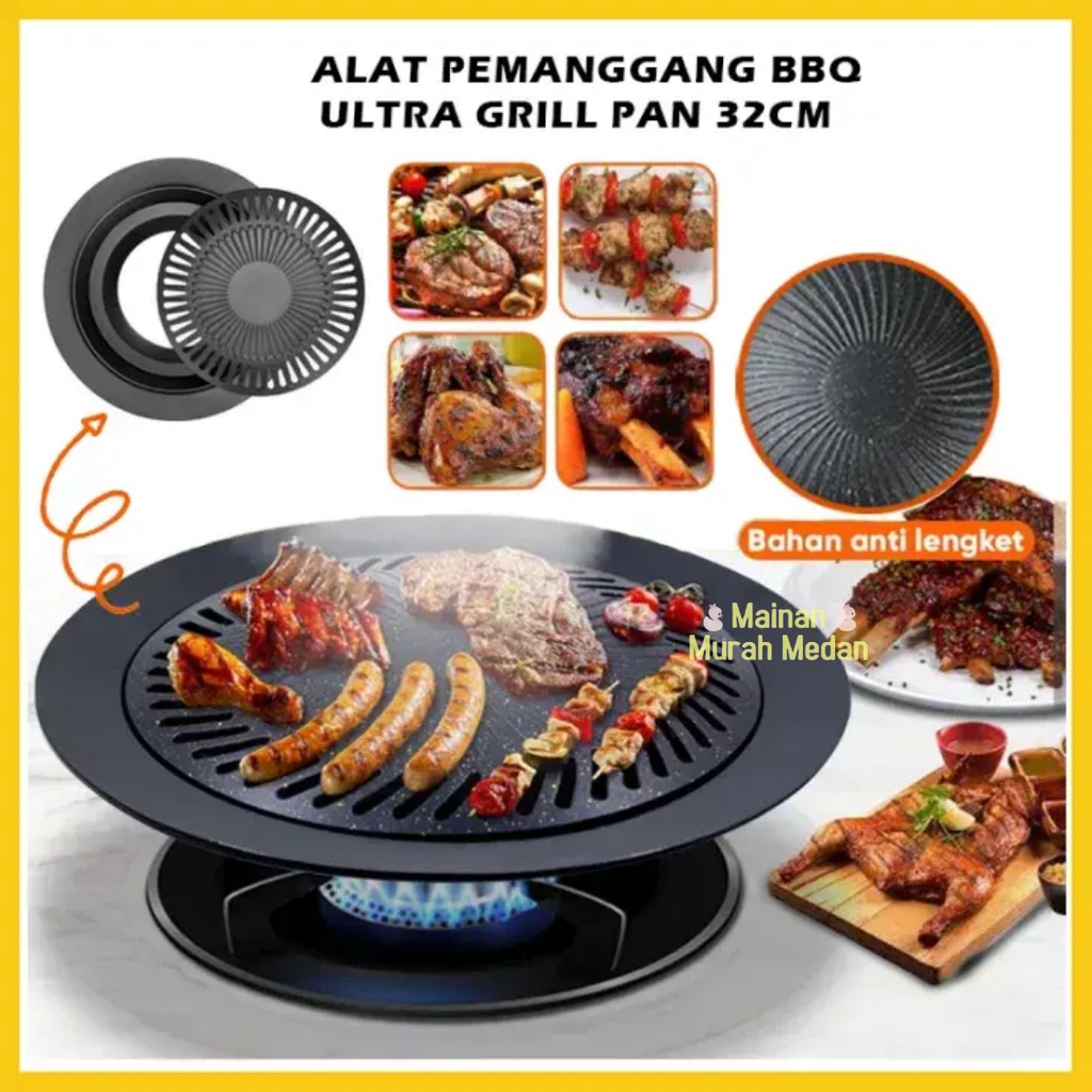 Mainan Murah Medan - Panggangan BBQ Bulat 32Cm Ultra Grill Pan Drip Pan Plate Anti Lengket / Alat Pe