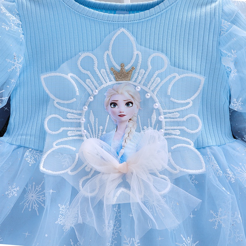 2023 Gaun Gadis Baru Musim Gaun Musim Gugur Beku Elsa Princess Dress Lengan Panjang Pakaian Mesh