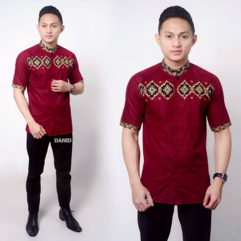 Koko Bordir Kombinasi Batik Lengan Pendek Terlaris Size M, L, XL #11 ( ORIGINAL )