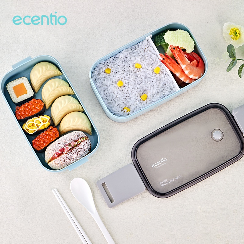 ecentio kotak makan 2 susun dengan free sendok double layers lunch box anti bocor bento box tempat makan kotak bekal misting bekal nasi bpa free