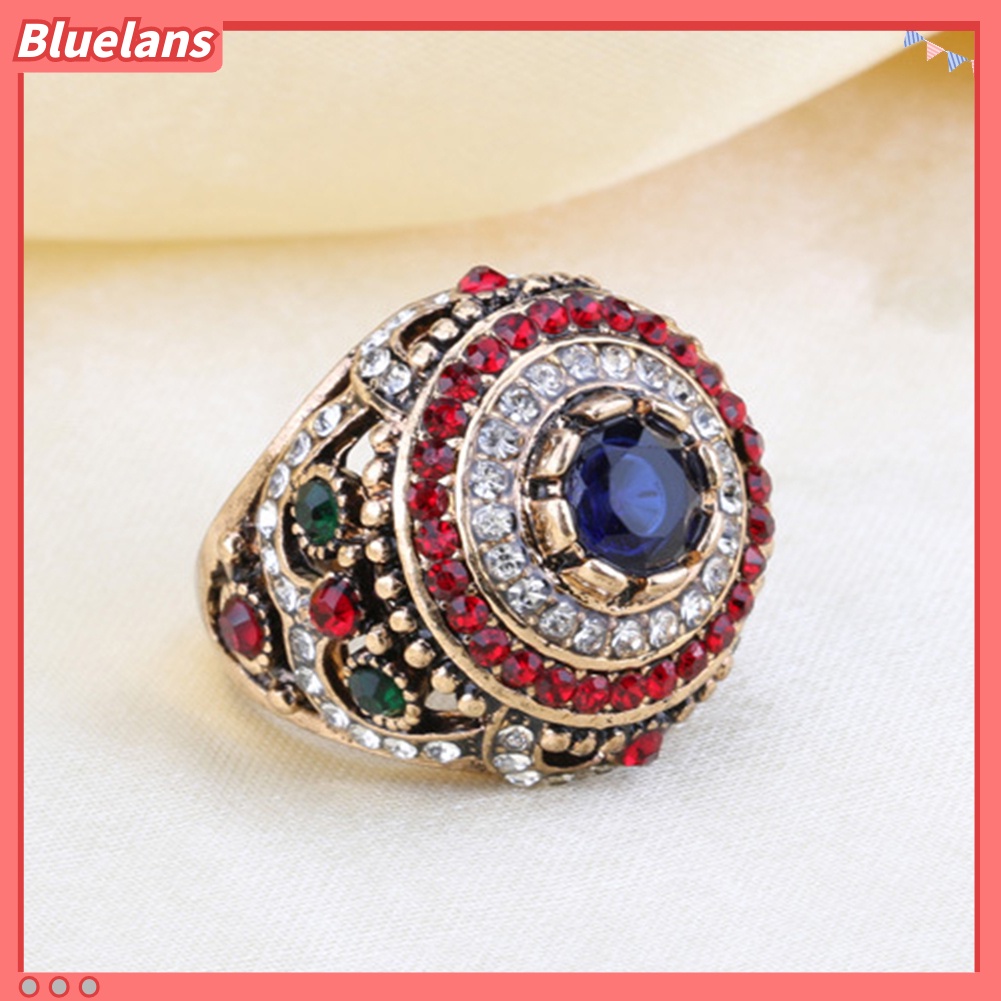 Bluelans Women Luxury Round Colorful Rhinestone Inlaid Finger Ring Party Jewelry Gift