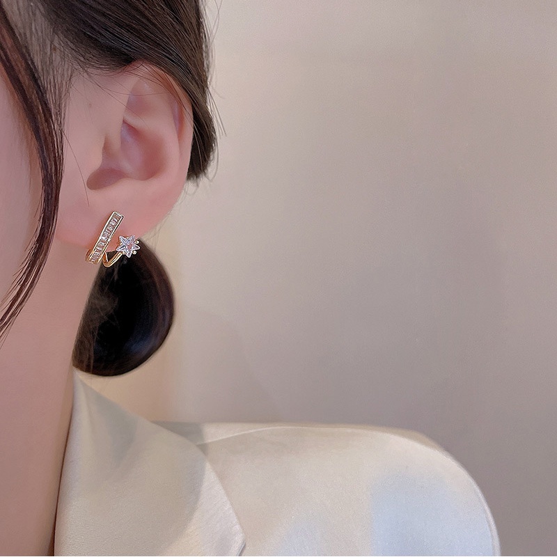 Anting Stud Desain Bintang Geometris Bahan 925 silver needle Aksen Zirkon