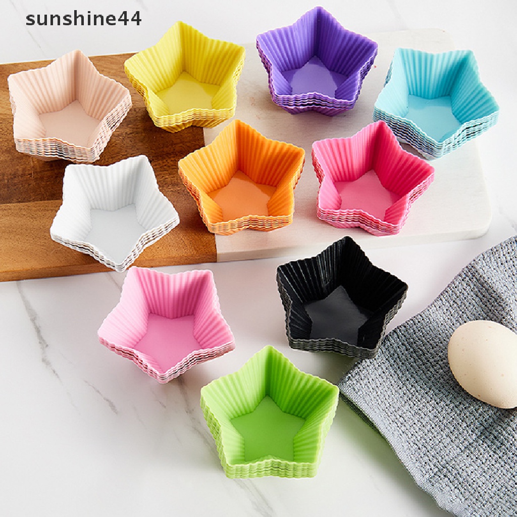 Sunshine 10Pcs Cetakan Cupcake / Muffin Bahan Silikon Reusable