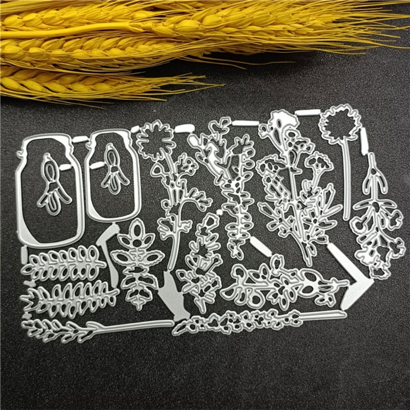 Cetakan Stensil Cutting Dies Motif Pot Bunga Dan Daun Bahan Metal Untuk Scrapbook / Craft DIY / Dekor