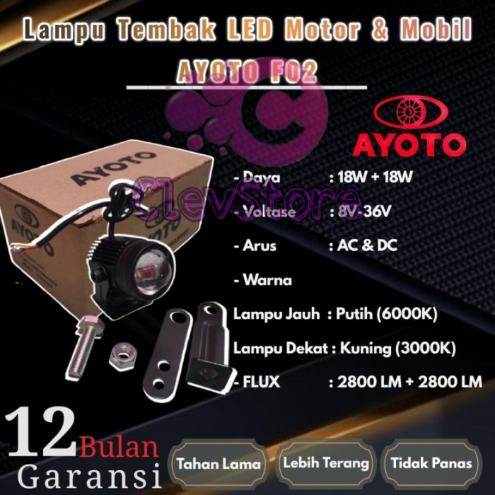 Lampu Tembak LED Motor & Mobil AYOTO 18W HI LO AC & DC