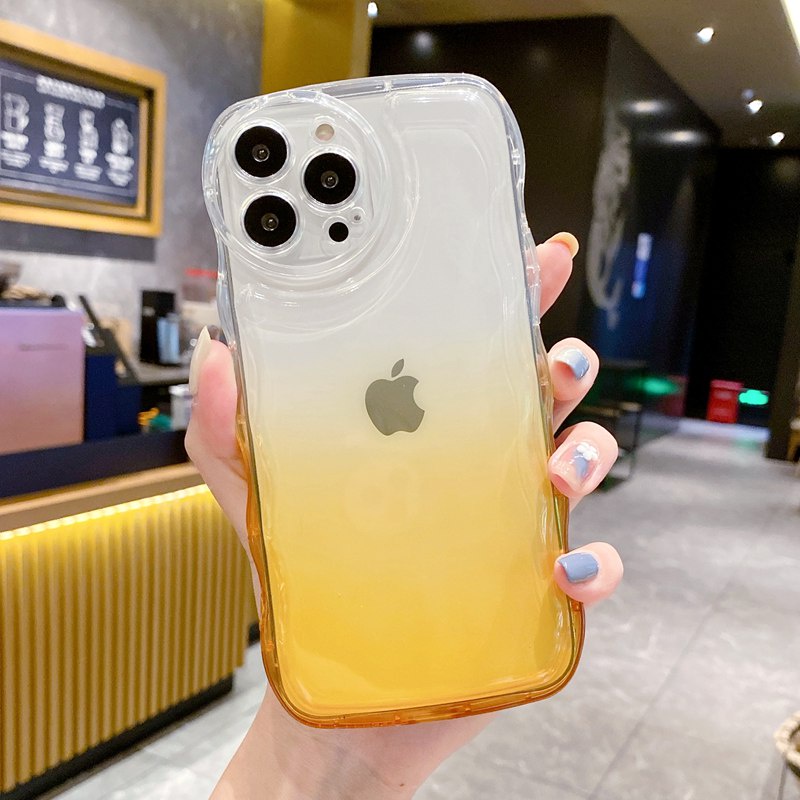 Cassing hp IPhone 7 8 Plus SE 2020 X XR XS Max 11 12 13 14 Pro Max 14 Plus 7 + 8 + Soft Case Desain Gelombang Air Cushion Warna Gradasi Ungu Kuning