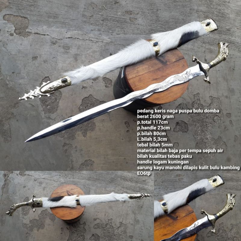 Pedang Puspa Ornamen Bulu domba Asli (putus paku)