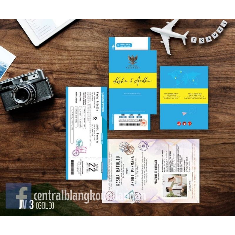 blangko undangan pernikahan BOARDING PASS GOLD murah