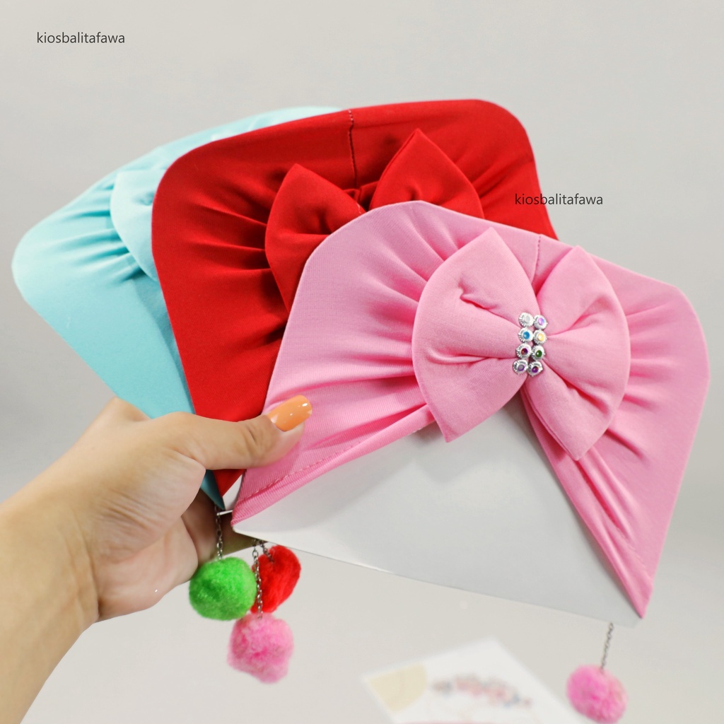 Turban Bayi Anak Perempuan / Ciput Gemoy Baby Polos Pita Anting Pom Pom Topi Headband Hijab Jilbab Murah Babycinnamon