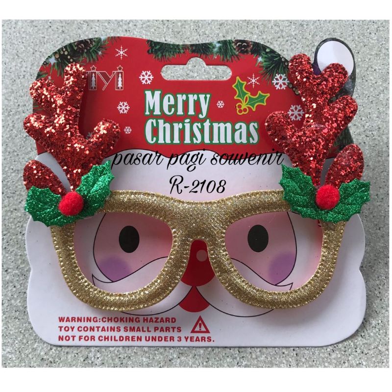 Kacamata natal Santa Claus RX-2108 aksesoris natal glasses versi natal ornamen natal motif tanduk ru