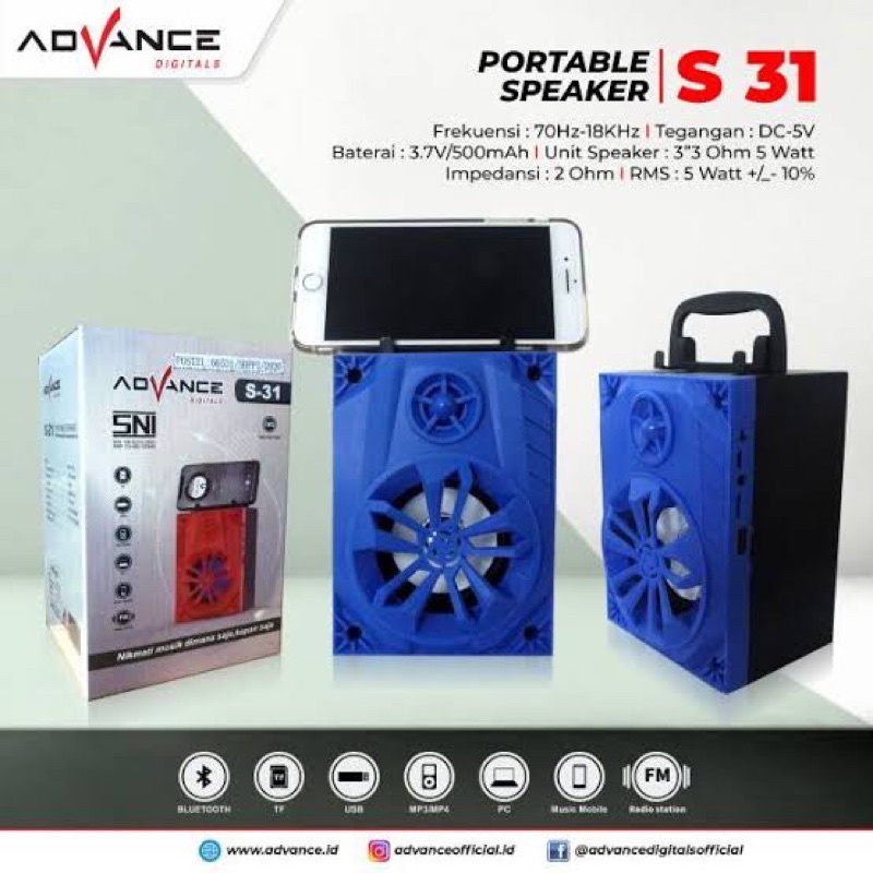 Speaker Advance S-31 S31 Portable Bluetooth Speaker