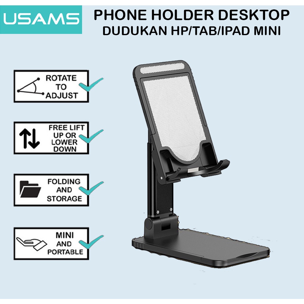 USAMS ZJ059 Phone Holder Desktop Stand Lipat Dudukan Hp di Meja Samsung Oppo Tablet Ipad Mini