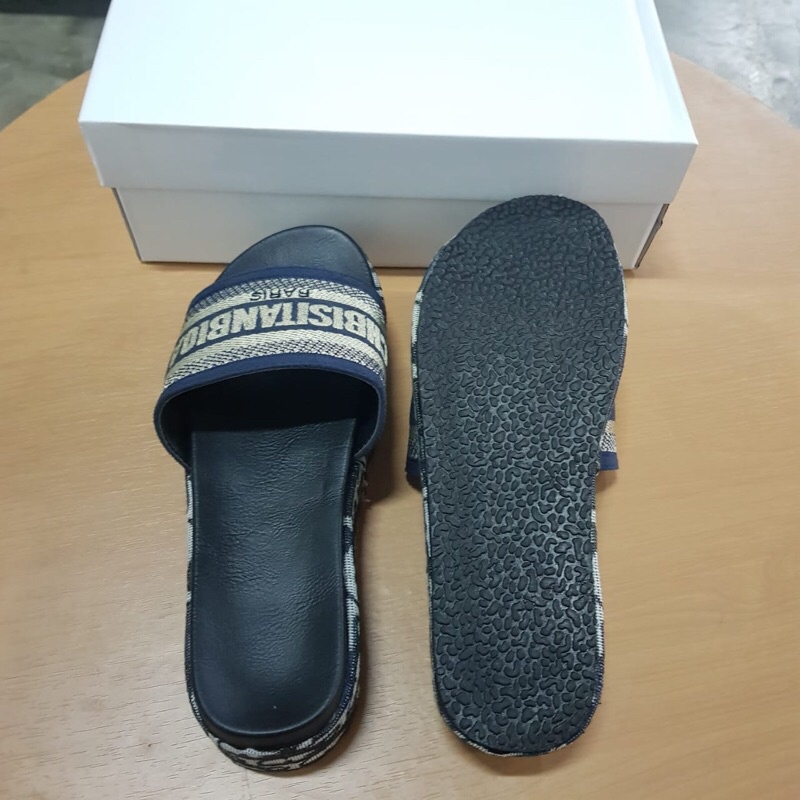 0392 syafniegalery Blue Embroidered Slide Thick Slipper wedges wanita import