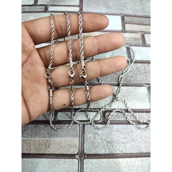 Termurah!!! Kalung Titanium / stainless motif tambang silver tidak karat panjang 45cm