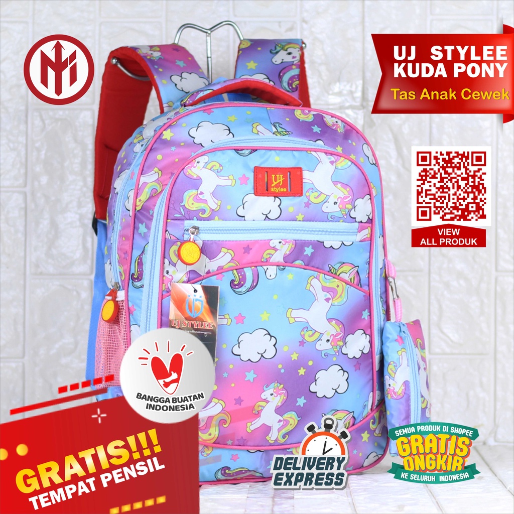 Tas Anak Cewek UJ Stylee Kuda Pony Pink Biru Ransel Perempuan Sekolah TK SD Fashionable Keren Wanita
