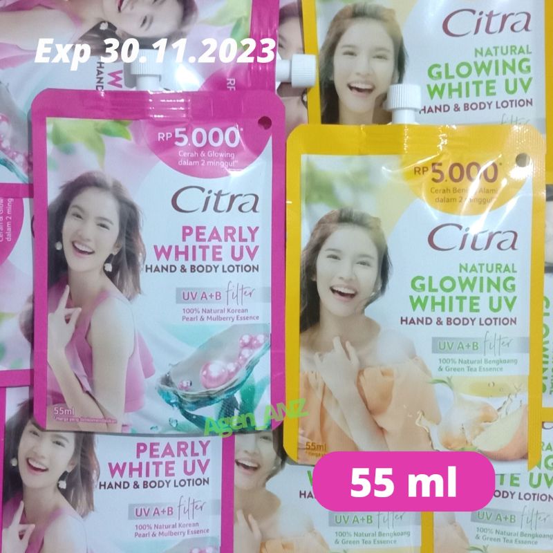 Citra hand &amp; body lotion pearly white UV natural glowing white UV 5000 55ml 10x vitamin C UV A+B filter 100% natural green tea essence bengkoang essence kulit cerah dan glowing kencang 10x Vitamin E mulberry essence Korean pearls essence original