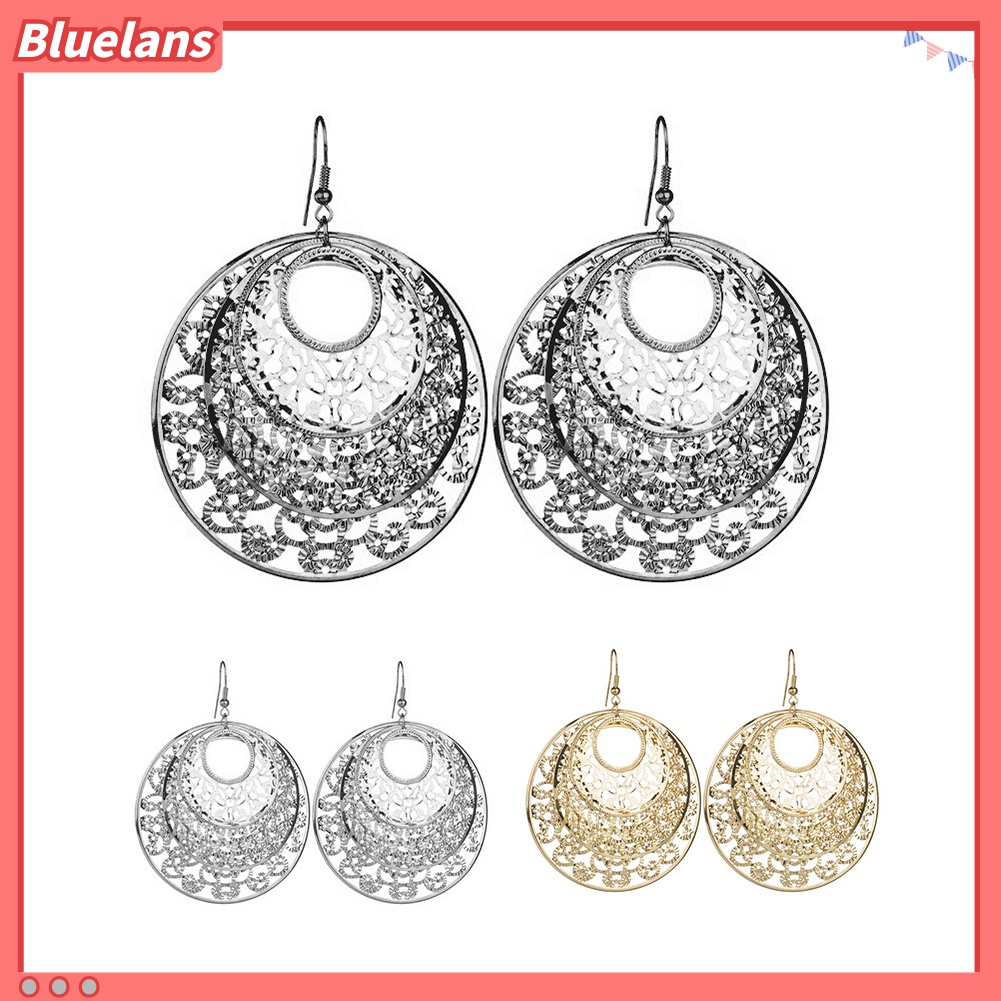 Anting Kait Bentuk Bulat Desain Bunga Model Hollow Untuk Wanita