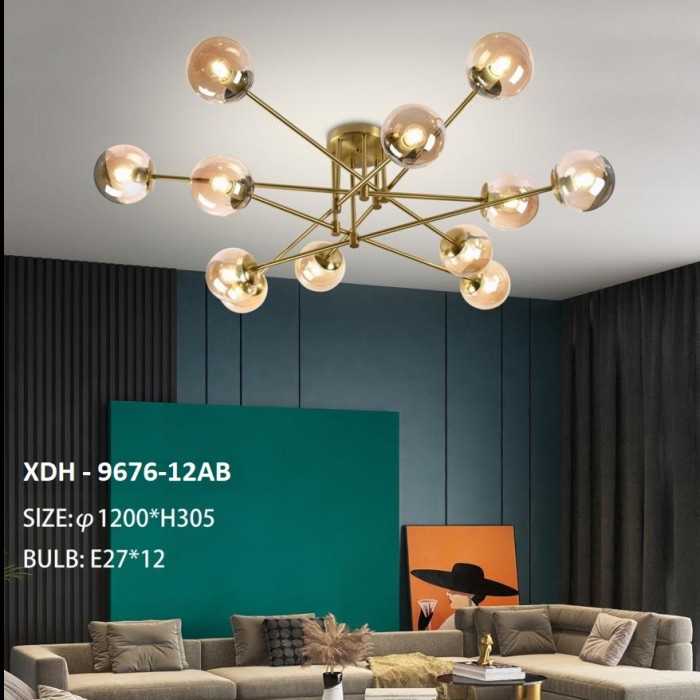 LAMPU GANTUNG MODERN MINIMALIS XDH 9676/12 KACA