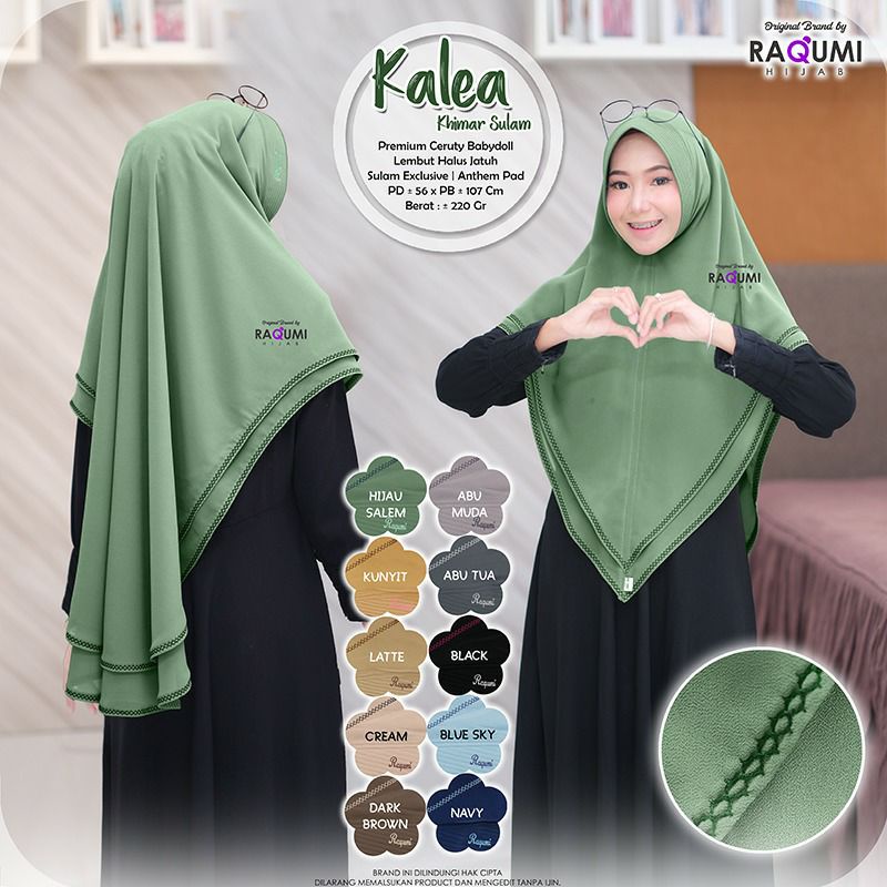 Kalea Khimar Sulam berlabel ORI Raqumi Hijab Bahan Premium Ceruty babydoll dengan Sulam Exclusive