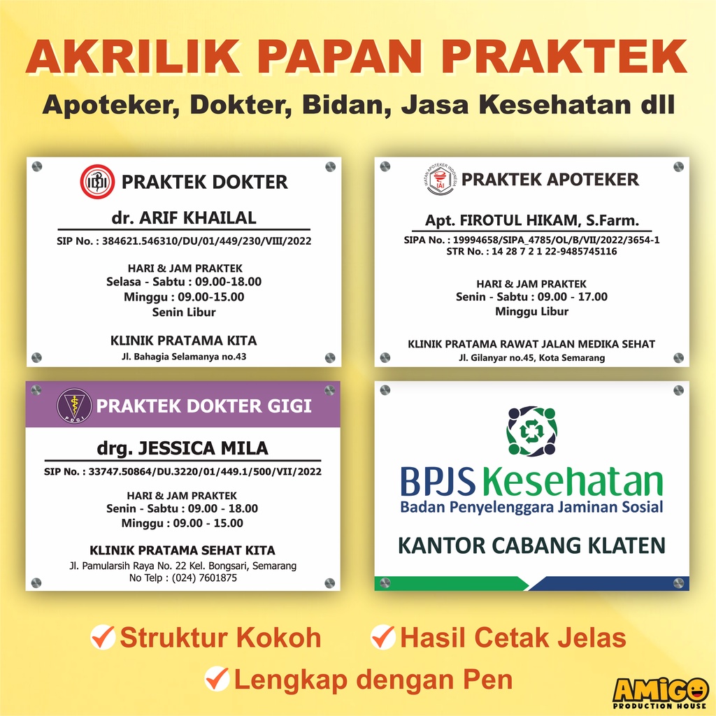 

Akrilik Papan Praktek Dokter, Bidan, Apoteker, Instansi Kesehatan, Papan Pengumuman dll Papan Siap Pakai