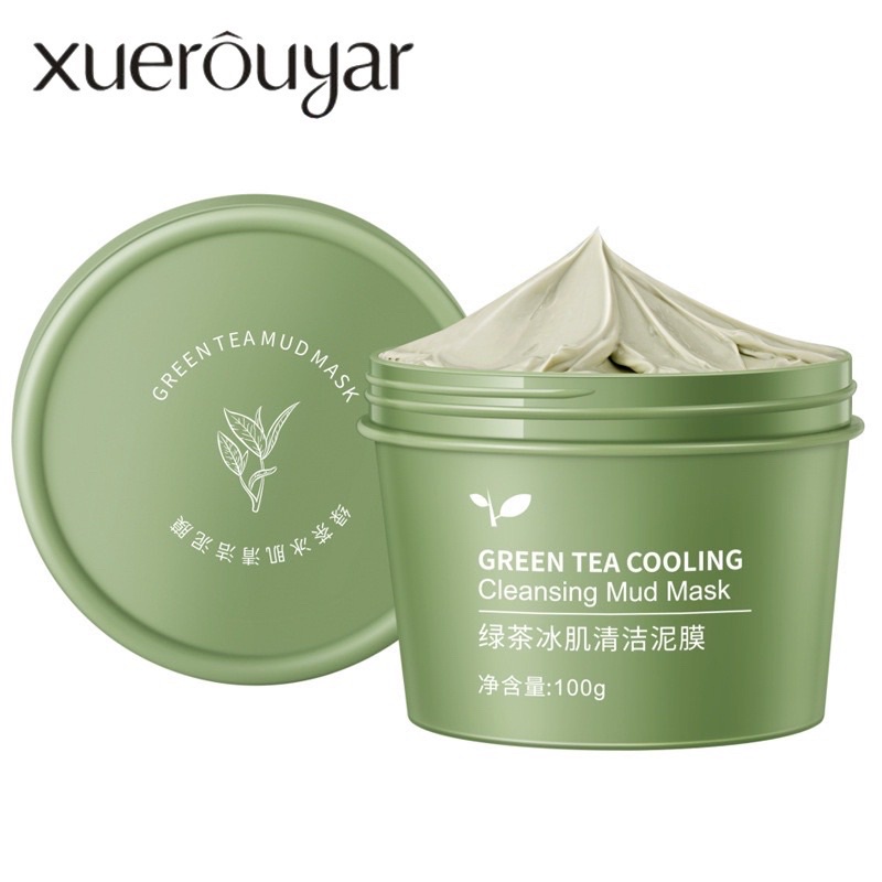 Xuerouyar Masker Wajah Green Tea Cooling Cleansing Mud Mask Clay 100 gram